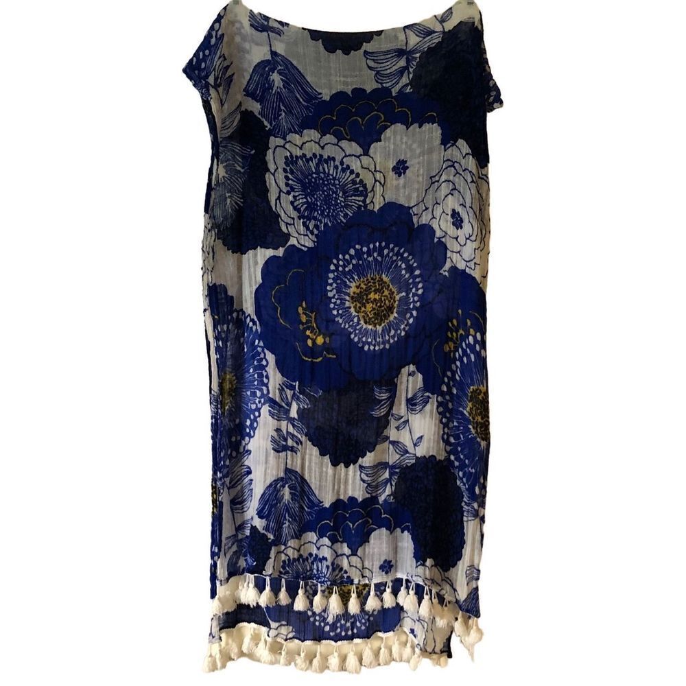 Summer Gauzy Floral Scarf w/ Tassels